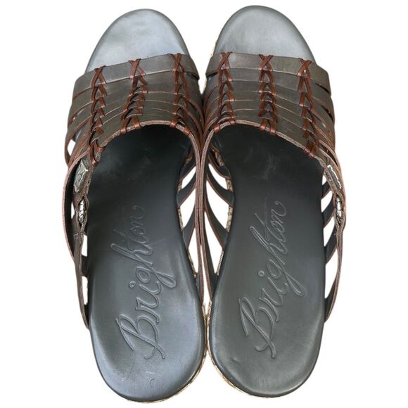 Brighton Denali Wedge Slide Sandal Women’s Size 8 Gray Brown Strappy Leather - Picture 3 of 16